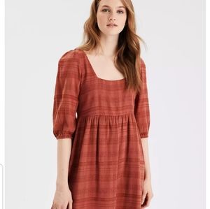 American Eagle puff sleave babydoll dress in Rust